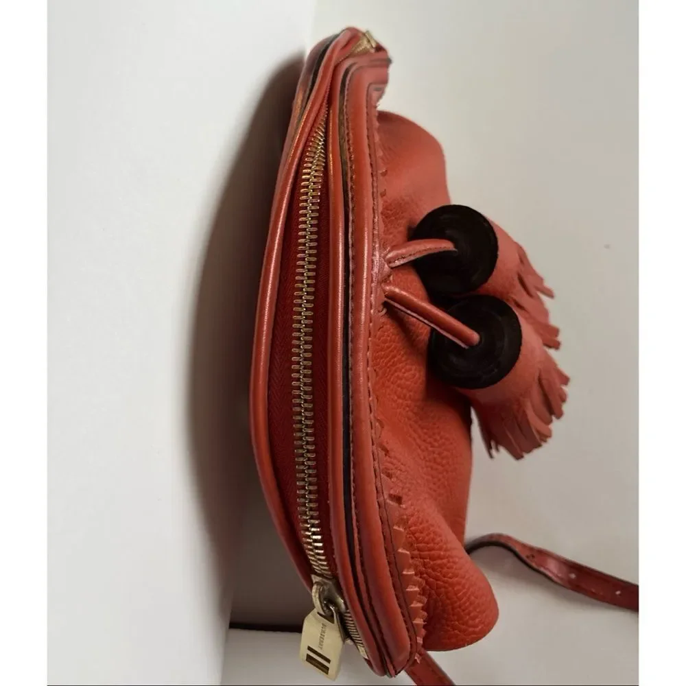Authentic BURBERRY PRORSUM Tassel Calf Crescent leather Crossbody Bag in Orange